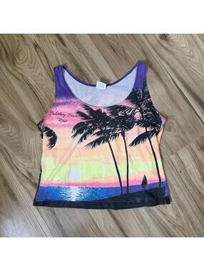Vintage 90s California Lifestyles Tropical Sunset Crop Tank Small USA